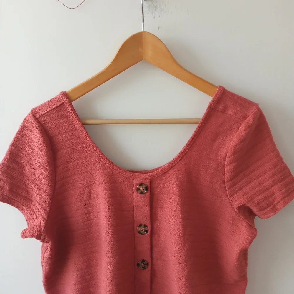 Torrid 00 (M-L) Red Terracotts Rib Button Midi Top